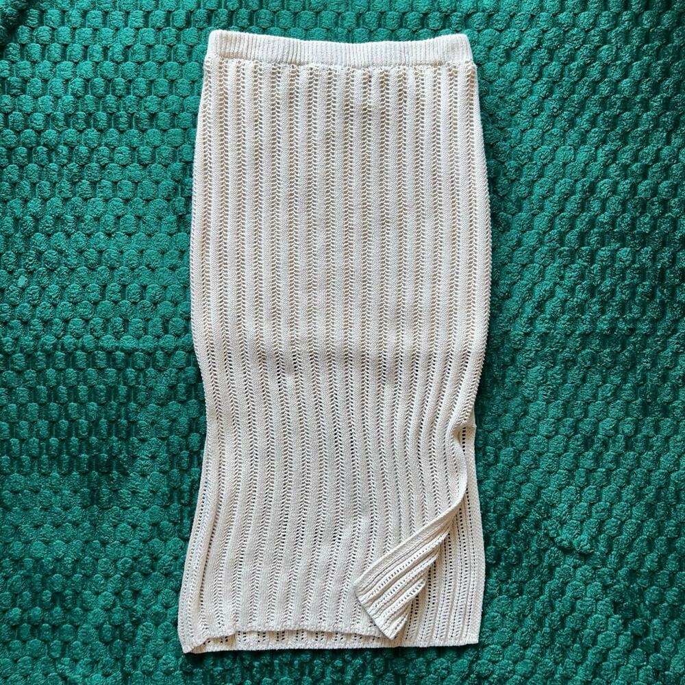 Cream open-knit midi skirt